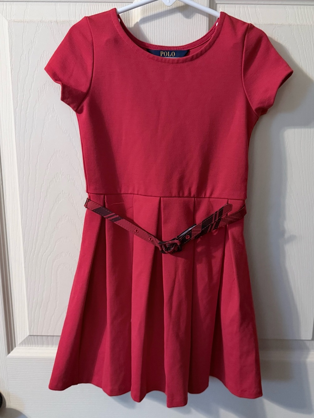 Polo by Ralph Lauren Girls' Red Short-Sleeve Pleated Dress with Belt